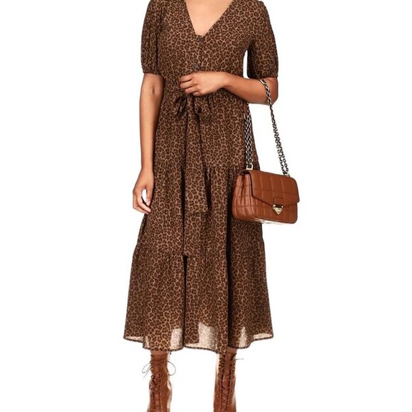 MICHAEL Michael Kors Mid-Calf Bohemian Animal Print Brown Shift Dress M - Picture 4 of 7